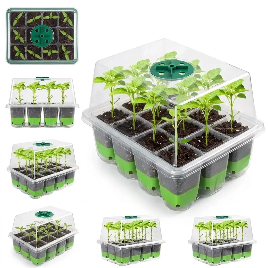 Seed Starter Tray - Şeffaf Kapaklı ve Ayarlanabilir Nem Kontrollü,