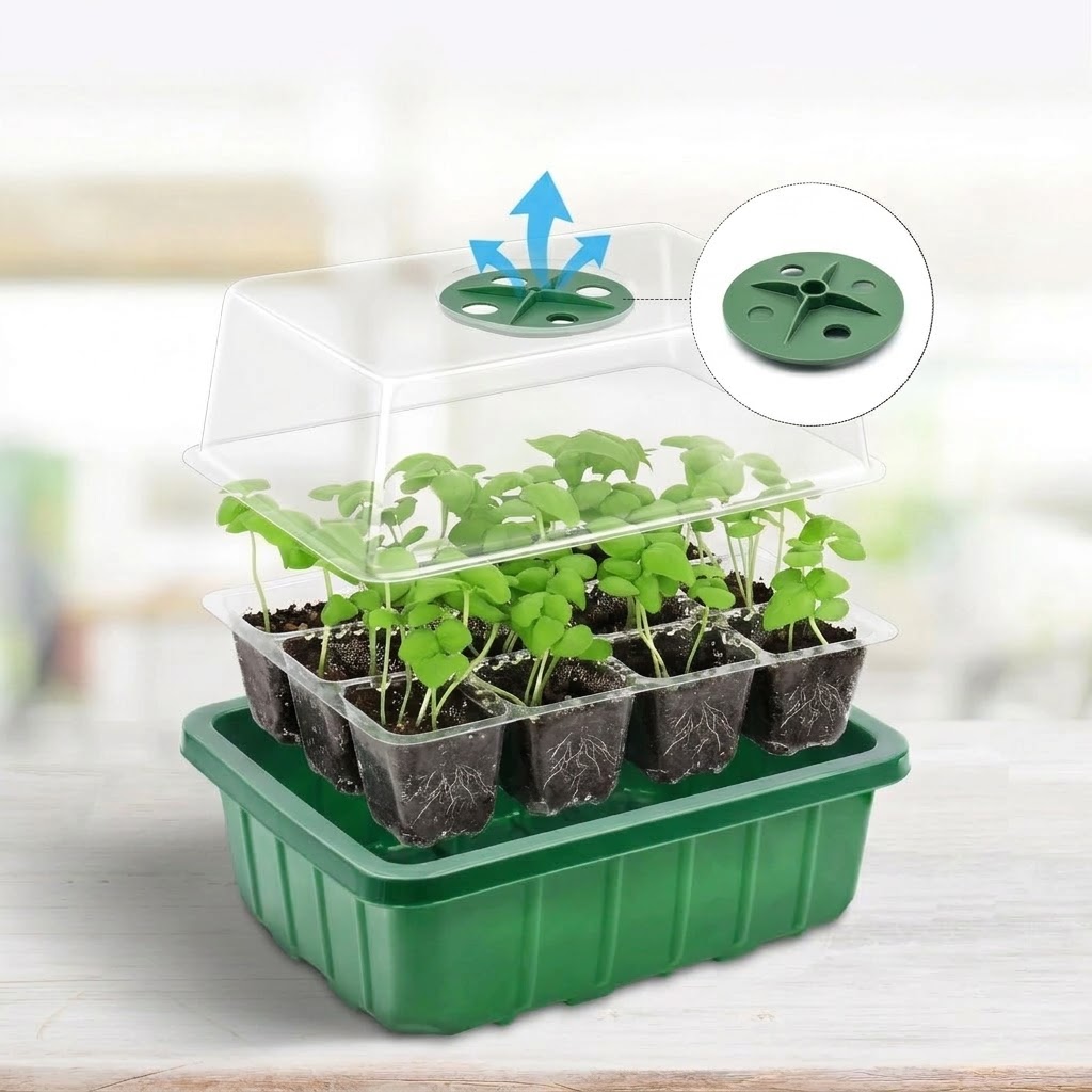 Seed Starter Tray - Ayarlanabilir Nemli Kubbeler, Şeffaf Hücre Tepsisi,