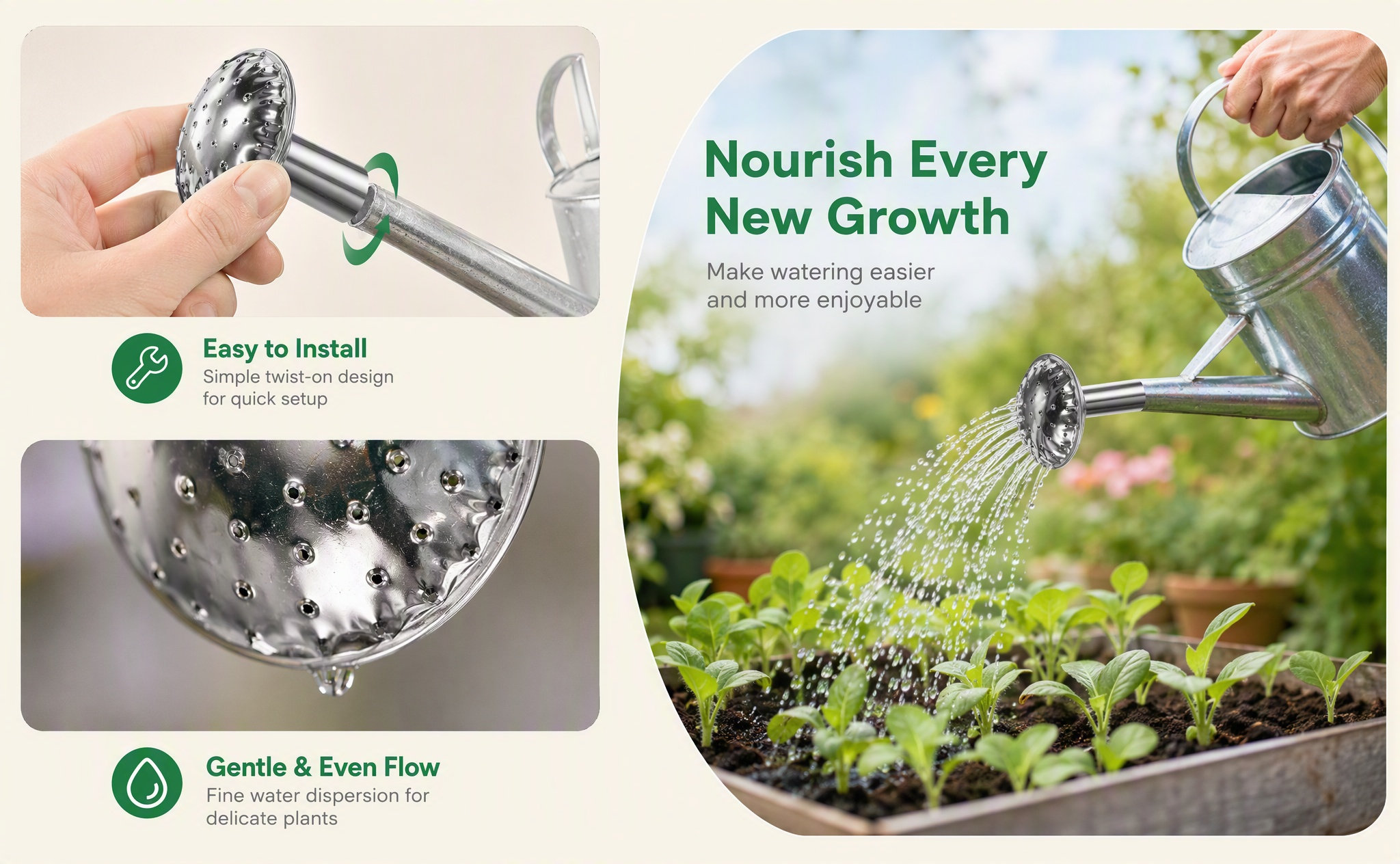 Watering Can - Paslanmaz Çelik Su Püskürtme Başlığı, Dayanıklı,