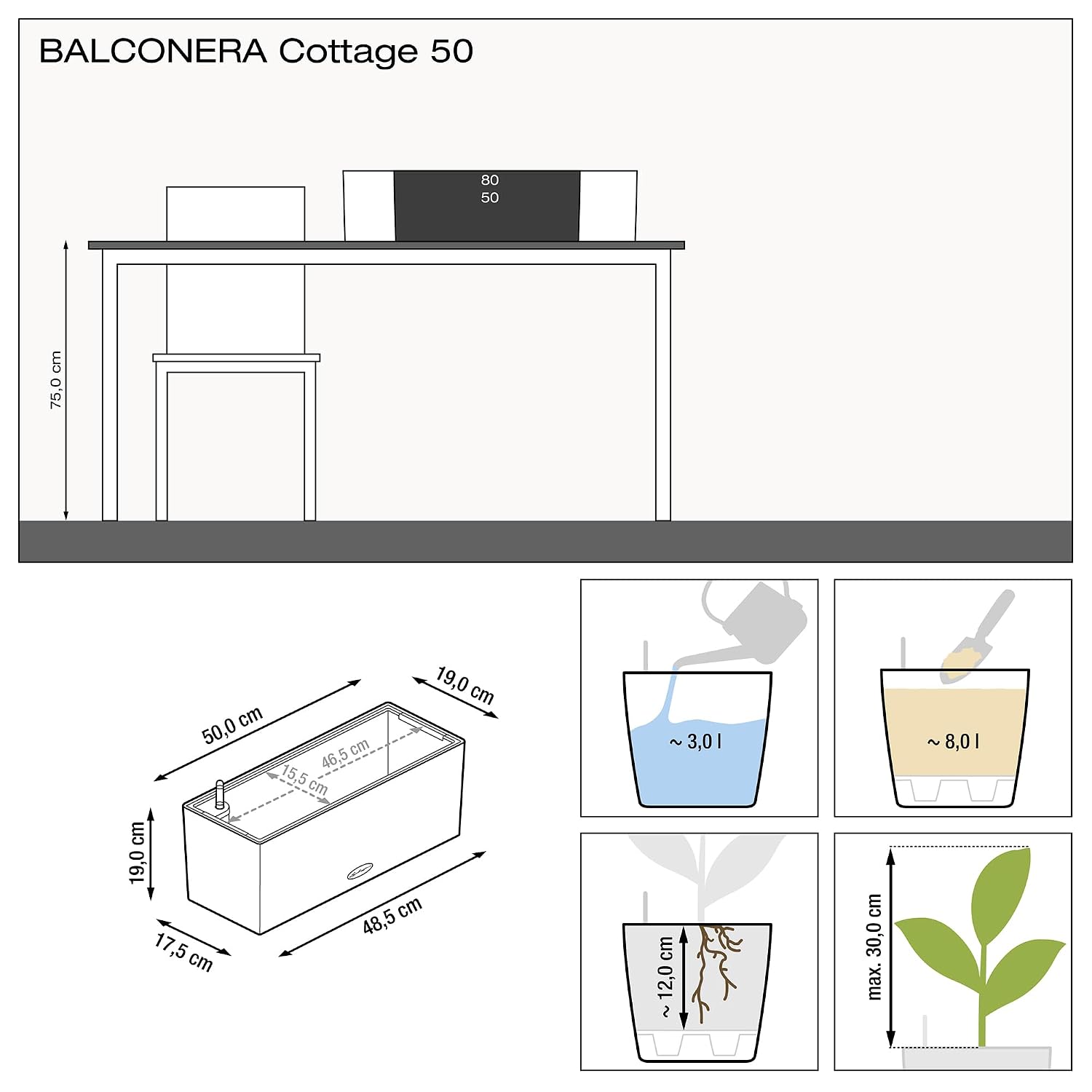 BALCONERA Cottage 50 Mocha, Ke - Self Watering Planter incelemesi ve fiyatı